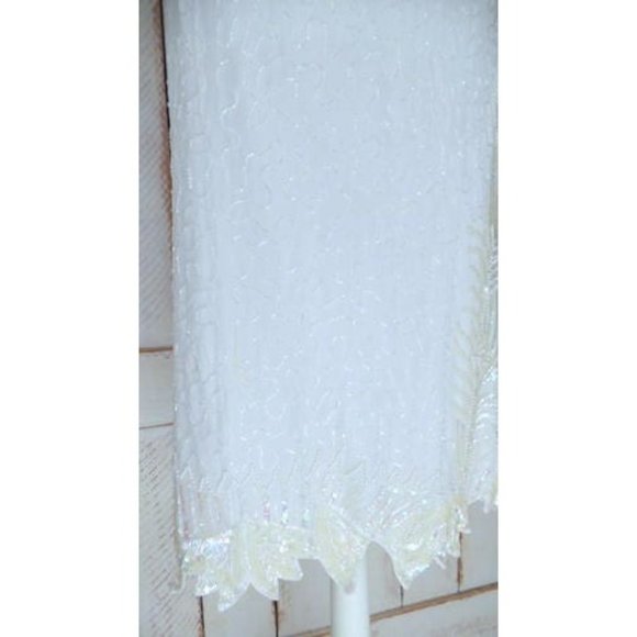 Vintage silk white / light ivory beaded floral sequin pencil skirt - Picture 5 of 9